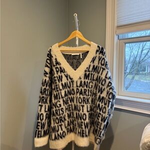 Helmut Lang, brand new, oversized Black and White V-Neck Sweater